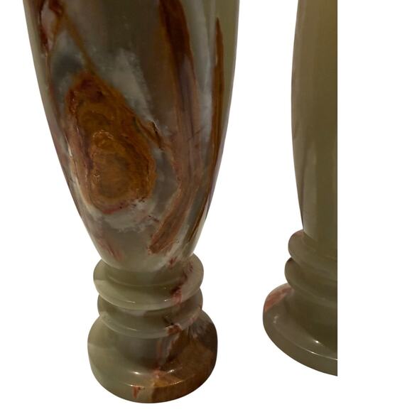 Vintage Carved Marbled Onyx Stone 11” Tall Vases - Egyptian - HEAVY - Picture 2 of 10